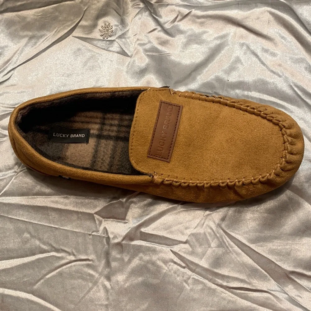 🌹 LUCKY BRAND • Brown Faux Suede WARM COZY MENS SLIP ON LOUNGE HOUSE SHOES •